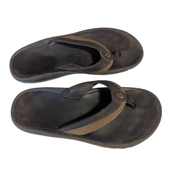 OluKai Ohana Koa Flip Flop Sandal Nylon Thong Two Tone Brown Size 10 Men’s - Picture 2 of 5